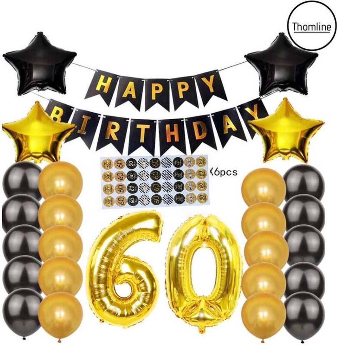 Verjaardag 60 Jaar | Feest | Jubileum | Feestversiering | Verjaardag Vieren | Verjaardagspakket | Happy Birthday Versiering | Ballonnen, Opblaasartikelen, Sterren & Stickers |Zwart & Goud